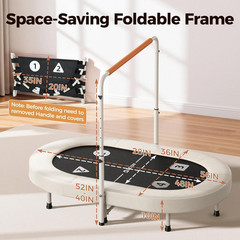 56IN 2-Person Kids Trampoline, Safe-Elastic Band Foldable Frame Trampoline for K