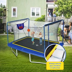 YC 8ft by 12ft Rectangular Trampoline w/ Basketball Board Ladder for Kid & Adult