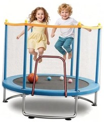 Kids Trampoline with Safety Net – 440lbs Capacity, Upgraded Rust-Proof Ring