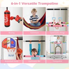 6-in-1 Kids Trampoline Combo 55″ Toddler Play Activity Center w/Hammock Pink