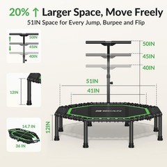 FED Fitness 51″ Octagonal Rebounder Trampoline for Adults w Handle and Bungees