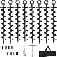 Ground Anchor Screw In, 8 Pack Spiral Trampoline Anchors with Nut and Tool Swing