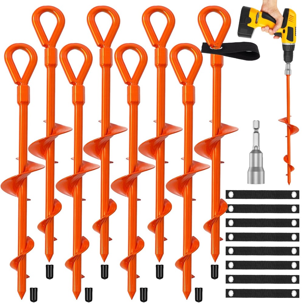 Ground Anchors, Shed Anchor Kit – 15 Inch, 4-Pack Spiral Stakes, Ground Ancho…