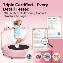 FED FITNESS 36” Kids Mini Trampoline With Handle & Safe Thickened Cover