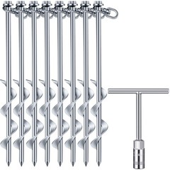 8 Pcs Ground Anchors Screw in, 12 Inch Heavy Duty Tent Stakes with Trampoline An