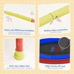 Mini Trampoline for Kids 3-6 with Super Safe Foam Handle Bar, 3ft Red & Blue