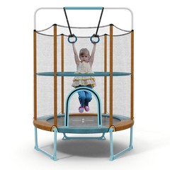 60” Trampoline for Kids w/Gymnastic Bar Rings Foamed Handle No Gap Design