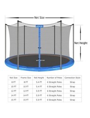 Trampoline Replacement Safety Enclosure Net 15 ft, 6 Straight Poles Round Frame