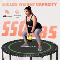 550LBS Foldable Mini Trampoline,48″ Fitness Trampoline with Durable Bungees
