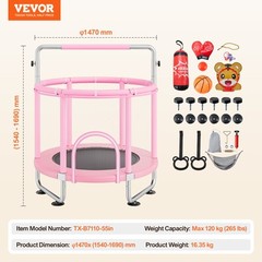 VEVOR 55″ Trampoline for Kids Mini Toddler Trampoline with Net Indoor Outdoor