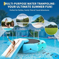 🔥10FT Inflatable Water Trampoline, Floating Lake Trampoline for Adults Portable