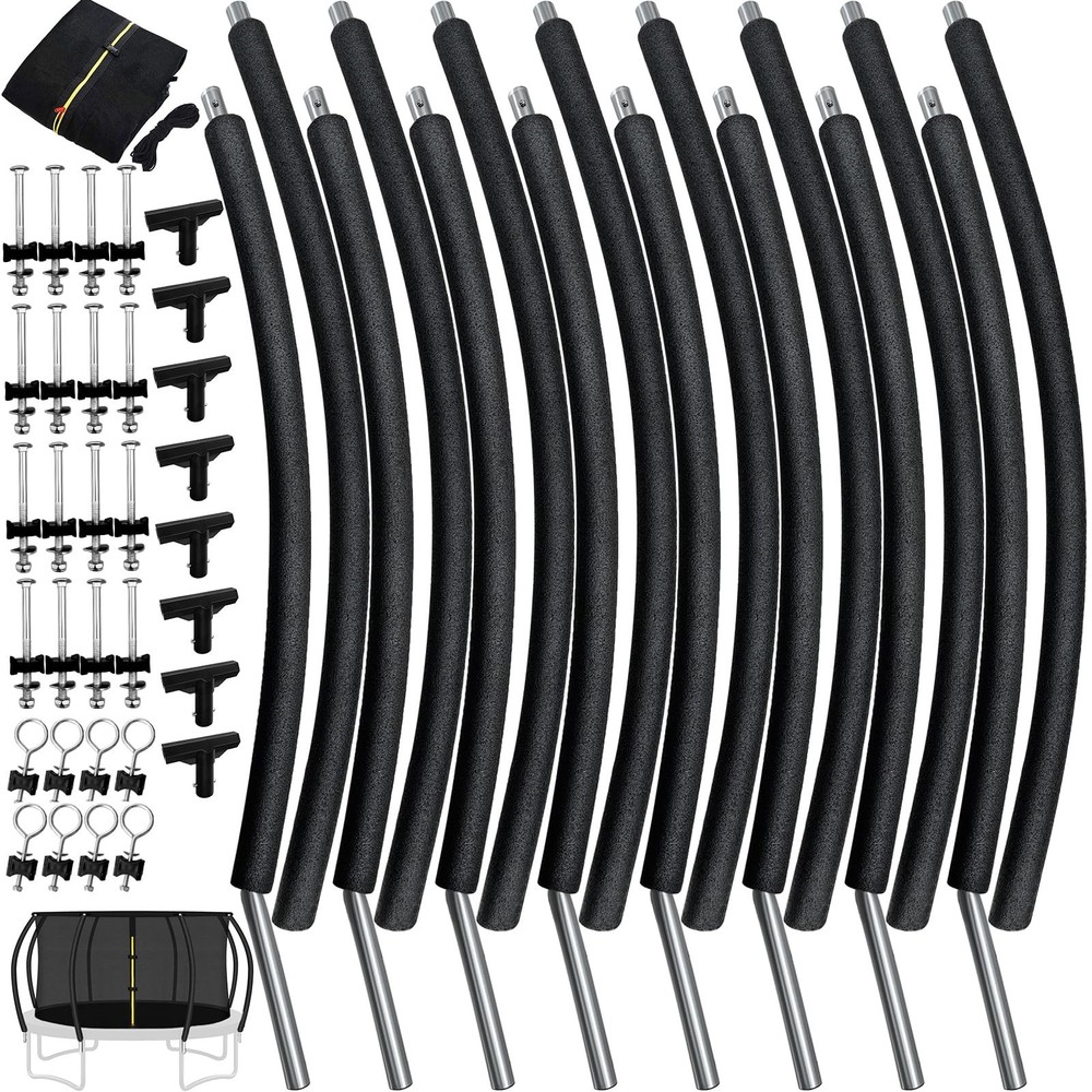 12FT Trampoline Replacement Curved Poles & Enclosure Net, T Connector, Foam Cove