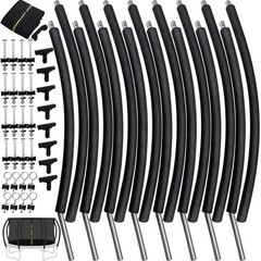 12FT Trampoline Replacement Curved Poles & Enclosure Net, T Connector, Foam Cove
