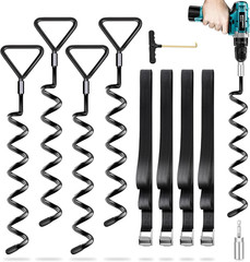 Trampoline Stakes 4 Pack – Heavy Duty Trampoline Anchors Kit – Screw in Ground A