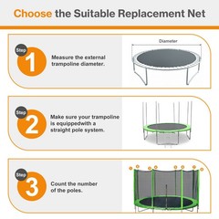 10/12/14/15FT Trampoline Replacement Net Protection Safety Enclosure Net – Green