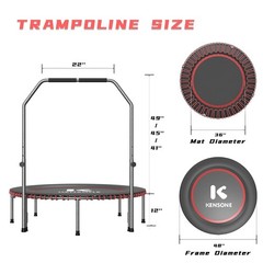 40/48″ Low-Impact Rebounder Trampoline for Adults with Bungee, 450/550LBS Qui…