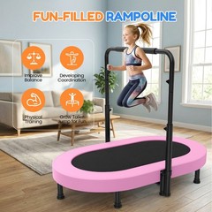 56” Foldable Trampoline w/Adjustable Handle 220lbs Capacity for Kids & Toddlers