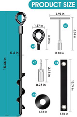 Ground Anchors Screw in 8Pcs, Trampoline Stakes Anchors with Straps Resistant Hi