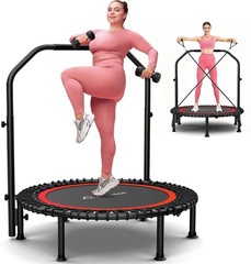 450lbs Folding Mini Exercise Trampoline with Adjustable Handle Round Jumping🧸🧸