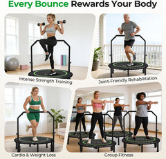 BT2 450/550LBS Mini Rebounder Trampoline for Adults with Bar, Fitness Trampoline