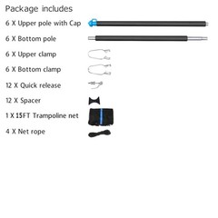 15FT Trampoline Enclosure Net with Universal Replacement Enclosure