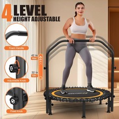 450lbs Folding Mini Exercise Trampoline with Adjustable Handle Round Jumping🧸🧸