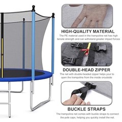 Trampoline Safety Net 6FT 8FT 10FT 12FT 14FT 15FT 16FT Round 14FT-8Poles Black