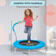 36 Inch Kids Trampoline With Handle Indoor Mini for Toddler Small Rebounder NEW