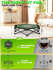 Mini Trampoline for Adults, 42″ Foldable Fitness Rebounder with Adjustable T-Bar