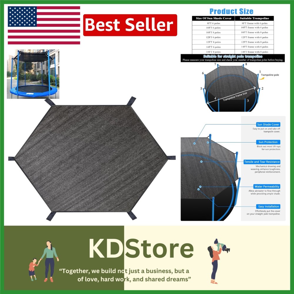 8FT Trampoline Sun Shade Cover UV Protection Mesh Waterproof for Round Tra…