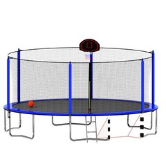 16FT Outdoor Trampoline w/Basketball Hoop Inner Safe Enclosure Soccer Goal Blue