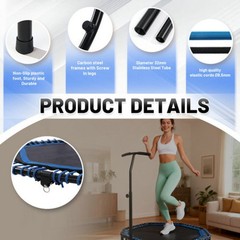 48in Adult Trampoline w/Adjustable Handle – Foldable Cardio Rebounder Gym