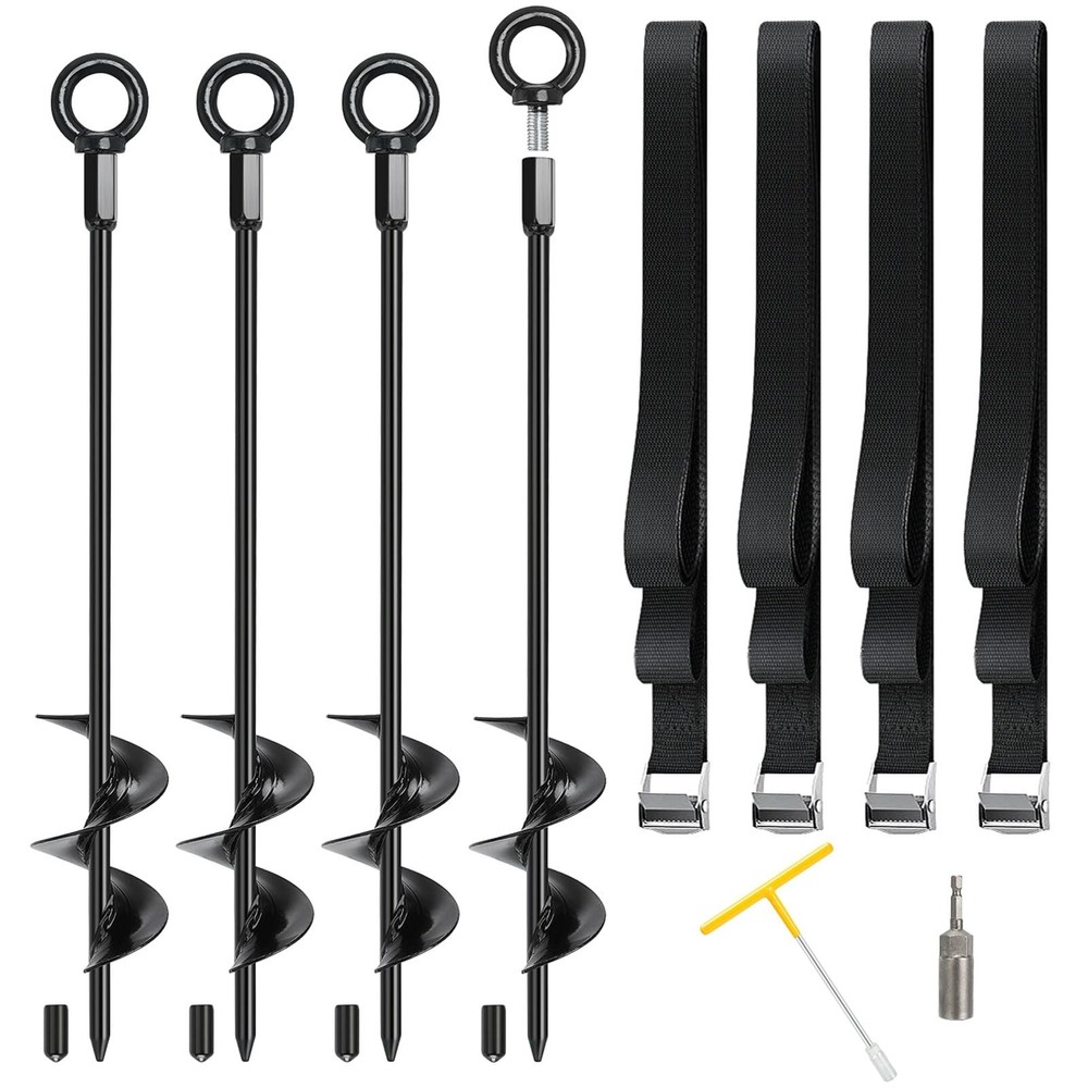 Heavy Duty High Wind Trampoline Anchors Kit Steel Ground Straps Fits 18 Inch