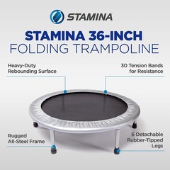 36″ Foldable Mini Trampoline Rebounder Adults W/ Smart Workout App Black