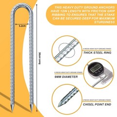 12-inch Heavy Duty U-Rebar Stakes U-Hook Rust-Proof Coated Steel Ground Anchor