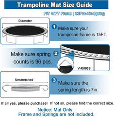 12FT 14FT 15FT Trampoline Mat Replacement, Fits 5.5″ Springs 72 80 V-Hooks round