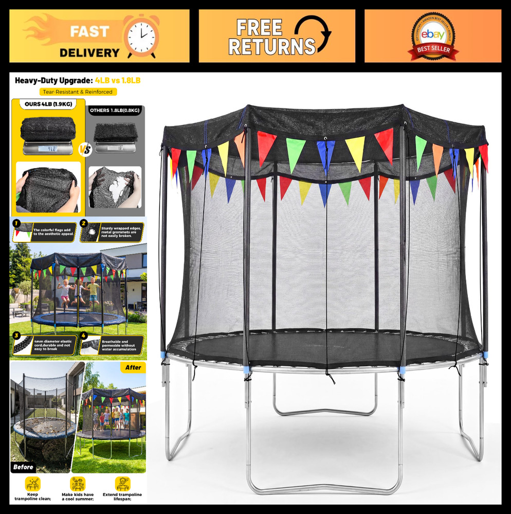 Heavy Duty Round Trampoline Shade Cover for 8-16FT – Sun Protection, Colorful Fl