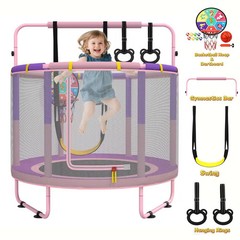 LANGXUN 5ft 6-in-1 Kids Trampoline with Swing, Basketball Hoop, Dart Board New