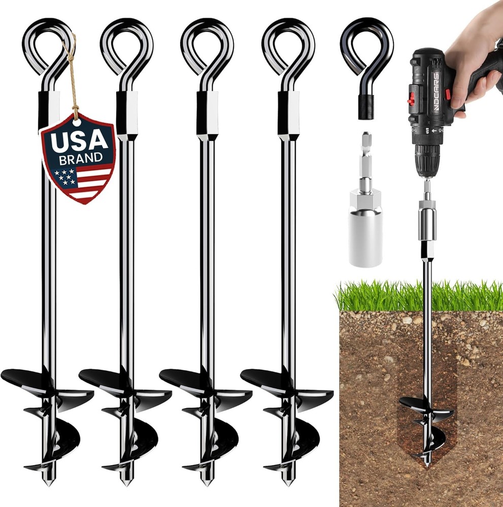 15″ Ground Anchors Screw-in – Heavy Duty for High Winds – Ground Stakes – Earth