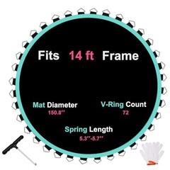 Trampoline Replacement Mat – Fit 14 Ft 14FT-72V-Rings-5.3-5.7″Spring-150.8″Diam