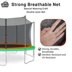 Net Replacement with 6 PoleCaps, 12-15 ft Round Safety Fits for 15Ft Frame