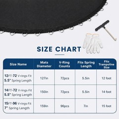 12/14/15FT Trampoline Replacement Mat For 7″ Springs w/ Pull Hook & Gloves Round