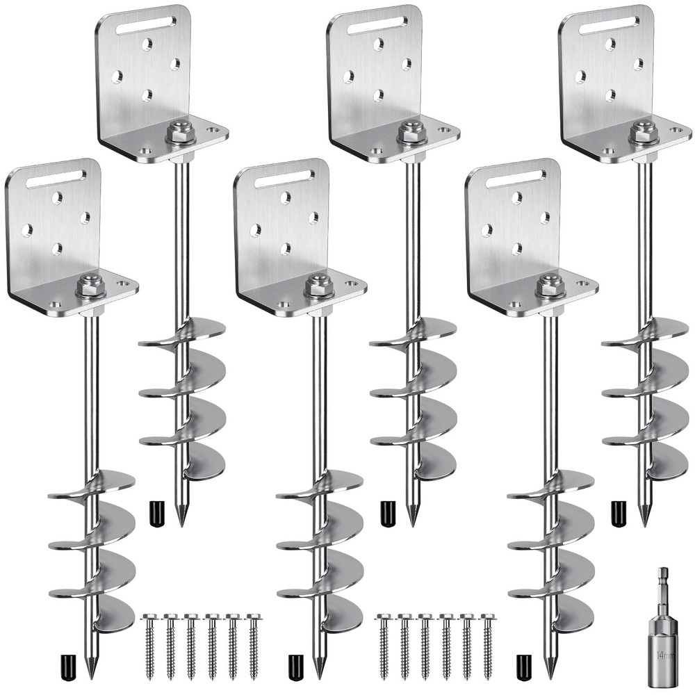 6 Pack 18″ Screw in Ground Anchors Trampoline Anchors Kits 2.7″ Wide Spiral M…