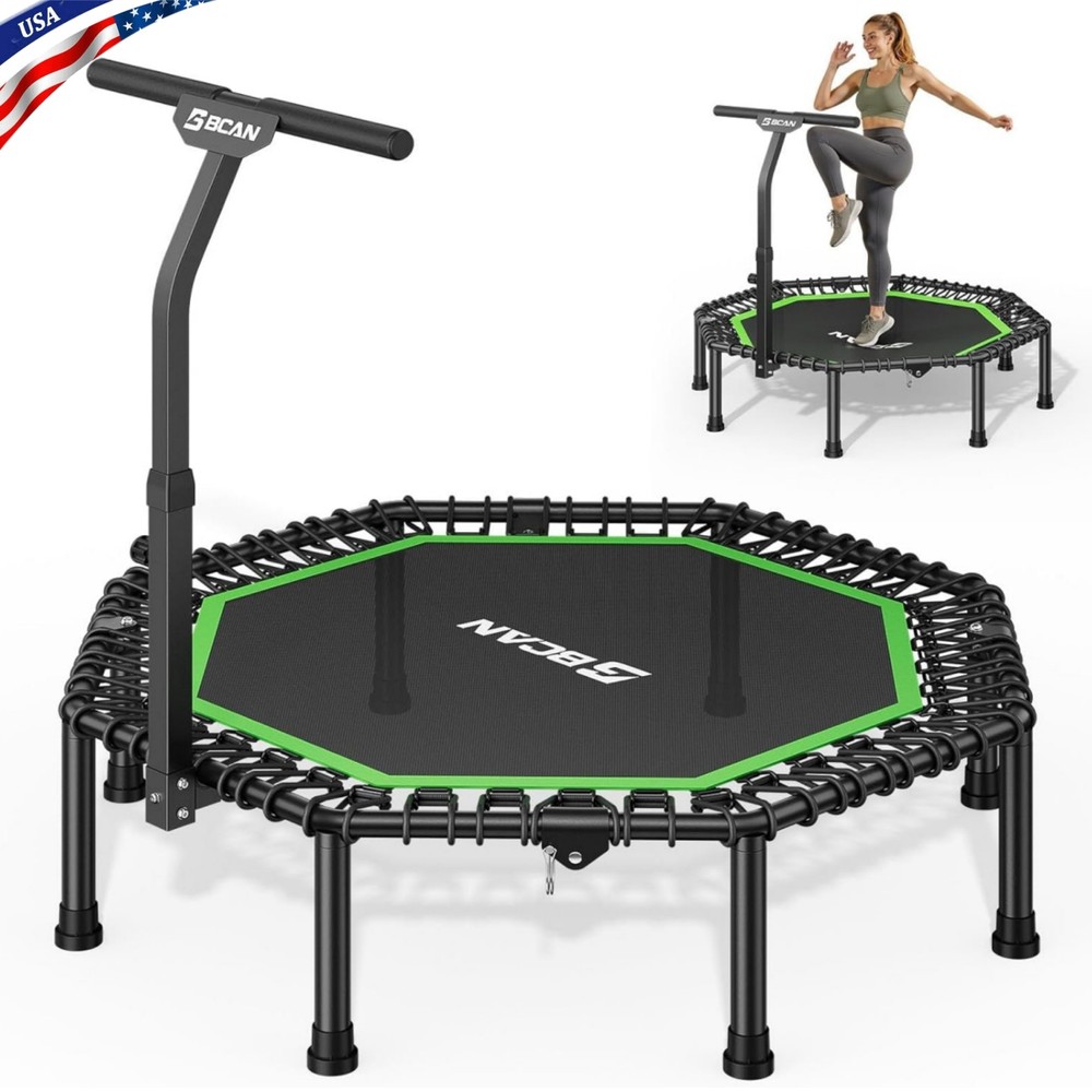 FED Fitness 51″ Octagonal Rebounder Trampoline for Adults w Handle and Bungees