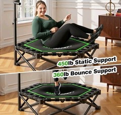 EAST MOUNT 42″ Foldable Mini Indoor Trampoline Rebounder with Handle Black Green