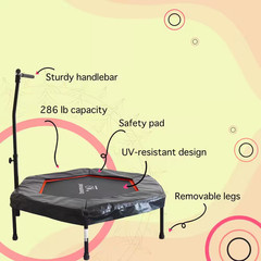 50 In. Hexagonal Fitness Trampoline with Handlebar, Red