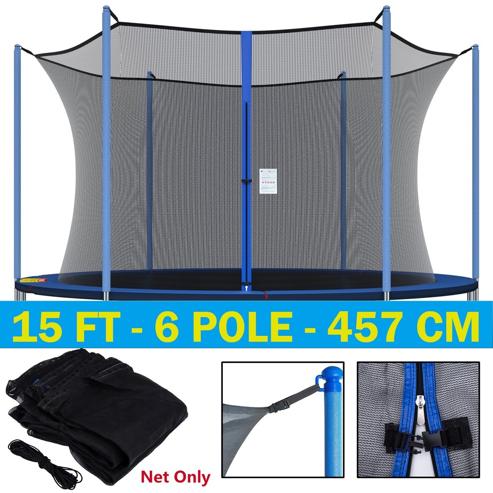 15FT 6 Pole Trampoline Replacement Net Protection Safety Enclosure Netting Round
