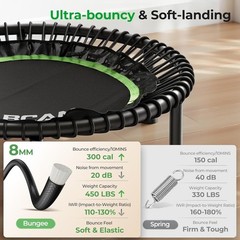 BCAN BT2 Mini Rebounder Trampoline 40″ 550LB Fitness Trampoline Bar