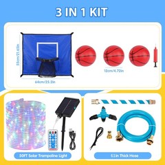 3-in-1 Trampoline Accessories Kit: 360°Rotating Water Sprinkler, 50FT Solar-P…