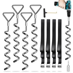 Ground Anchors 4 Pack with Tie Down Straps 2.5m Long, Ground Anchors with Drill Press in…